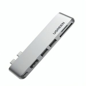 HUB UGREEN CM380 MULTIFUNCIONAL USB-C 2 PUERTOS USB 3.0 1 PUERTO HDMI RTO PARA TARJETAS SD/TF PARA MACBOOK AIR/PRO 80856 PLATEADO
