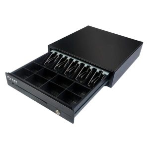 GAVETA DE DINERO PUNTO DE VENTA SAT AMERICA 119X RJ11 5 COMPARTIMENTOS BILLETES 8 MONEDAS APERTURA AUTOMATICA Y LLAVE CAJA 170 X 470 X 480 MM 4070010000033 NEGRO