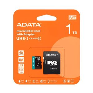 MEMORIA MICRO SDXC 1TB ADATA AUSDX1TUI3V30SA2- RA1 CLASE 10 100 MB/S 85 MB/S COMPATIBLE CON NINTENDO DRONES GO PRO 4K