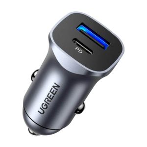 CARGADOR DE CARRO UGREEN CD130 USB-C Y USB-A  30780 GRIS