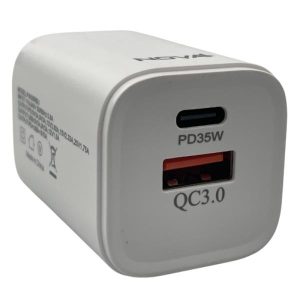 CARGADOR DE PARED NOVA PA035RBU001C 35W 1 PUERTO USB-C Y 1 PUERTO USB-A CARGA RAPIDA BLANCO